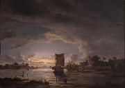 Jacob Abels An Extensive River Scene with Sailboat oil